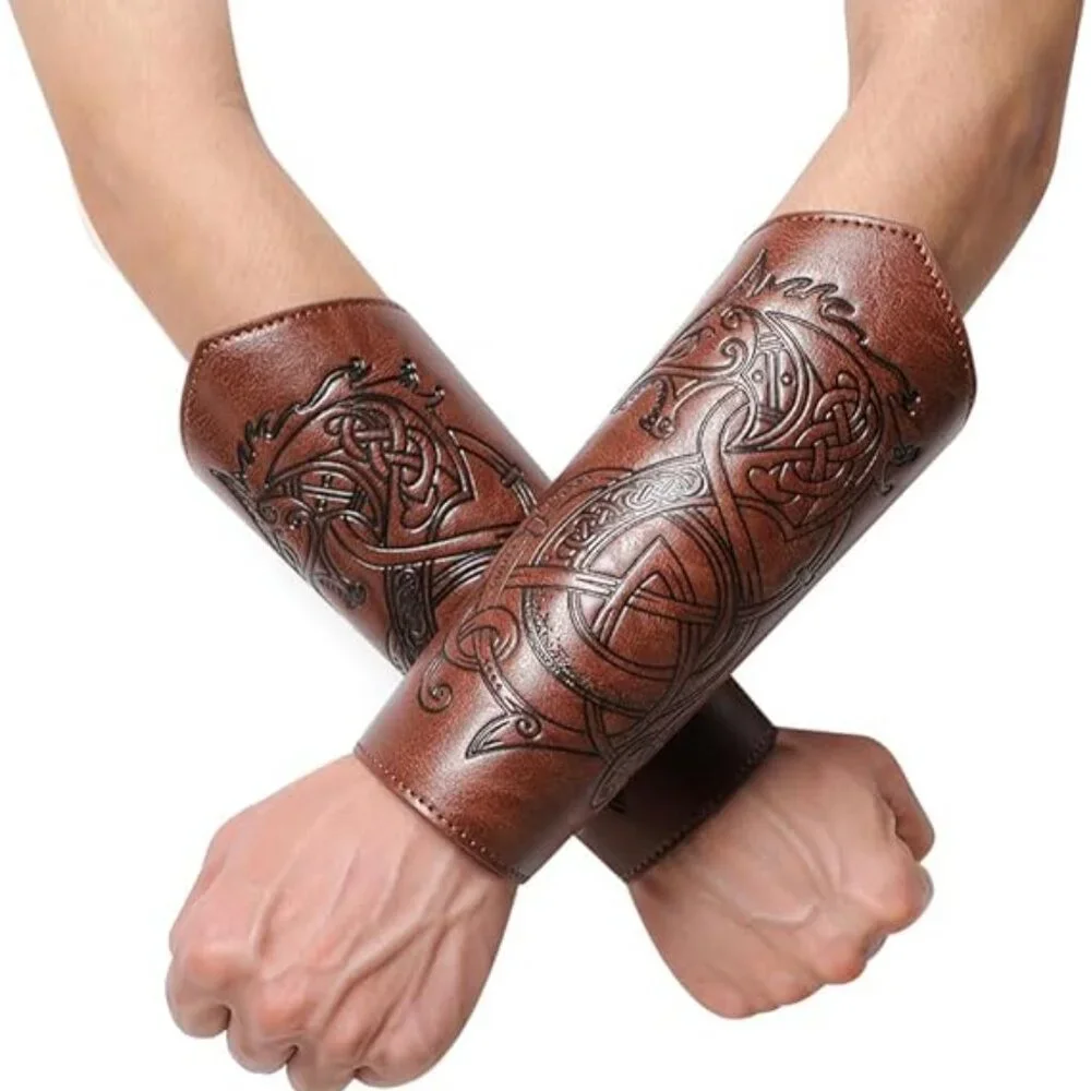 Dragon Embossed‎ Arm Bracers Medieval Viking Gauntlet Cosplay